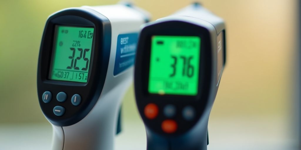 Digitale und Infrarot-Fieberthermometer nebeneinander.