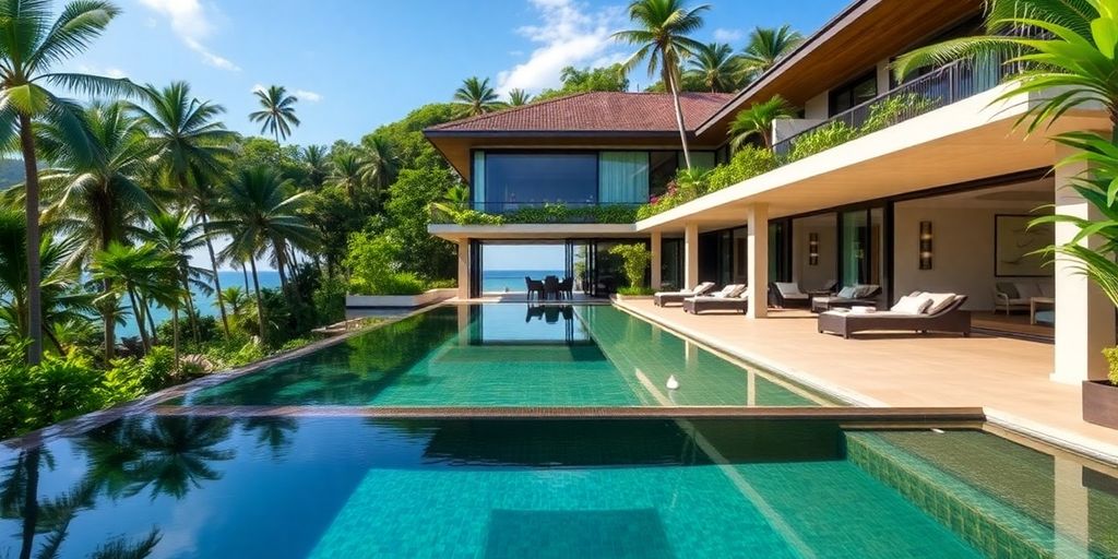 Luxury villa in Phuket with ocean views and modern design.