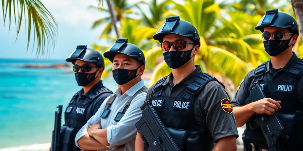 Bali security team in tropical setting, ready to protect.
