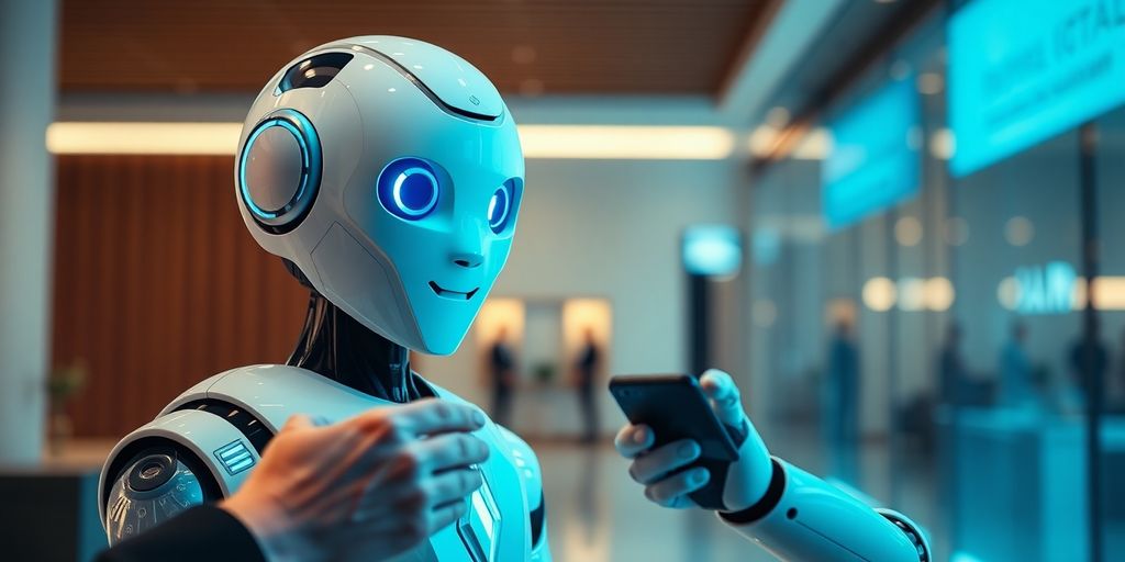 Robot-bankar, štednja novca, digitalna budućnost.