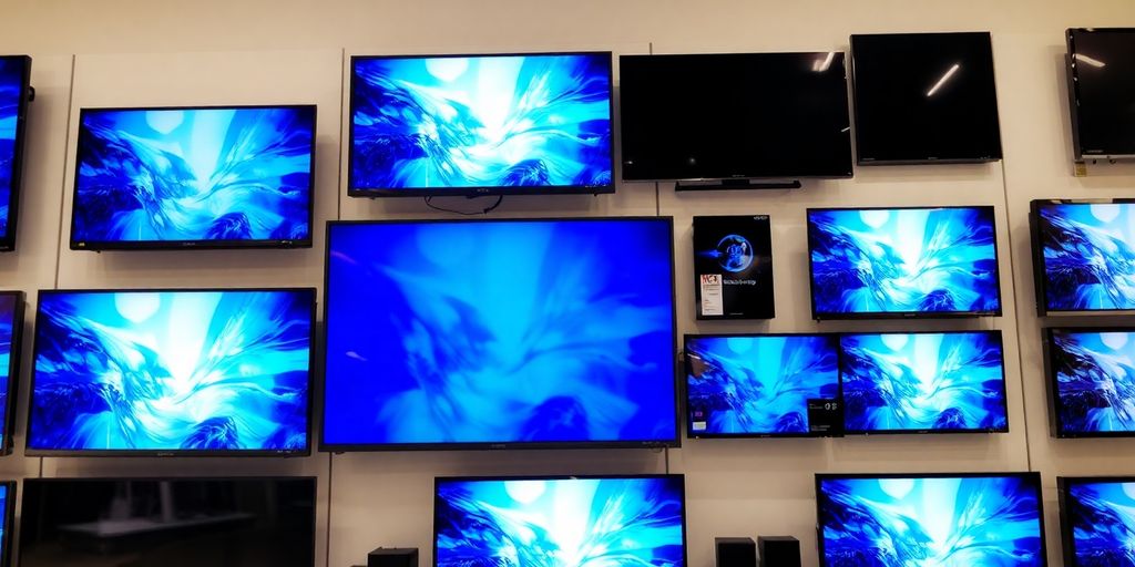 Moderne Fernseher in einem Geschäft mit verschiedenen Modellen.