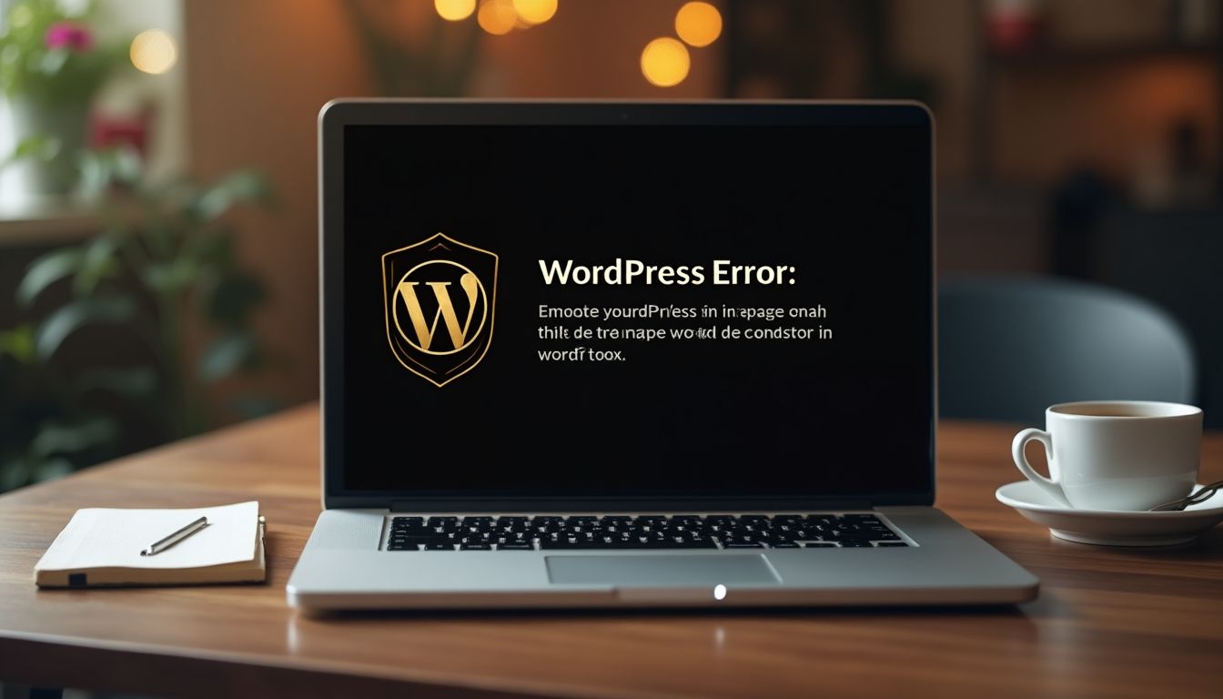 Laptop with WordPress error message on the screen.