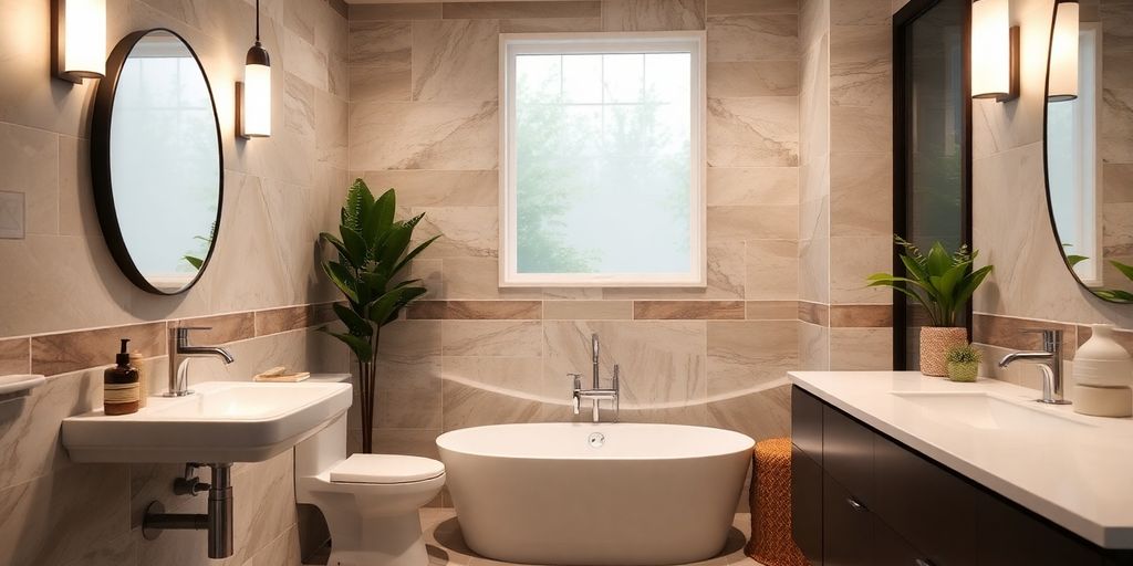 Stylish remodeled bathroom with modern design elements.