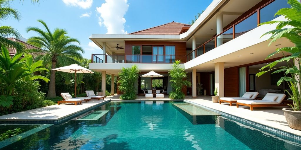 Luxury villa in Phuket with unique architectural design.
