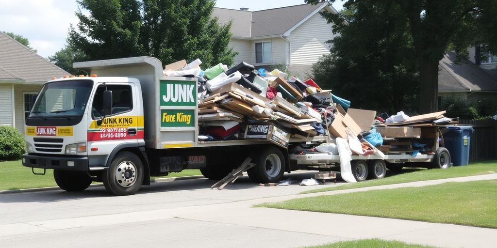 Junk King truck removing piled-up junk.