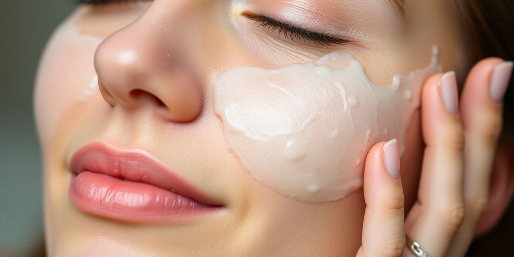 Woman applying glowing facial mask