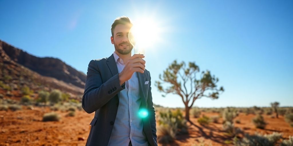 Outback entrepreneur with a bright idea in hand.