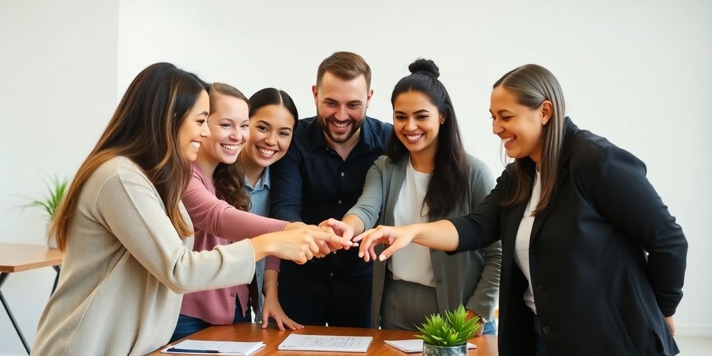 Diverse group collaborating on a project.