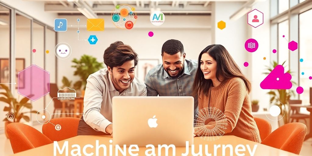 Team collaborating on machine learning in a modern workspace.