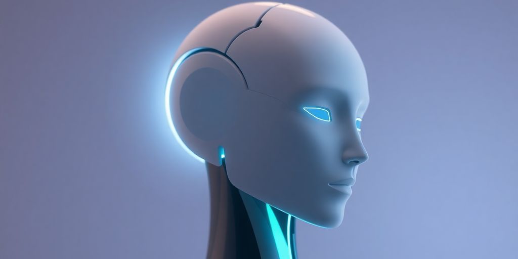 Minimalist robot head, glowing circuits.