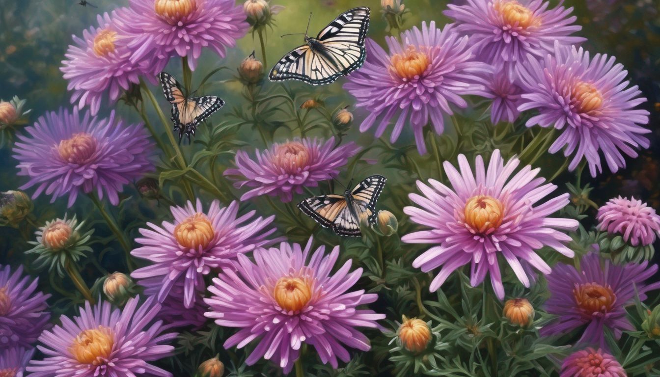 Aster flowers in a UK garden with butterflies