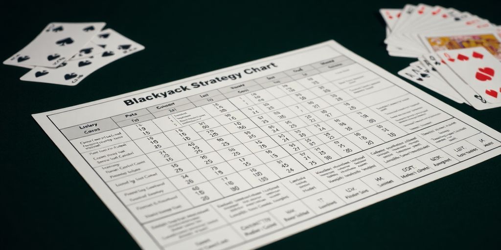 Blackjack strategy chart with playing cards.