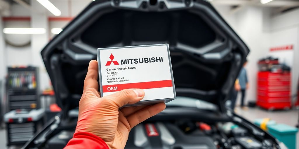 Mitsubishi vehicle being serviced
