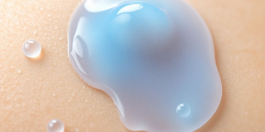 Gel cream on skin, water droplets