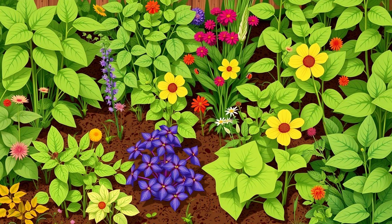 Illustrative garden with natural pest control methods.