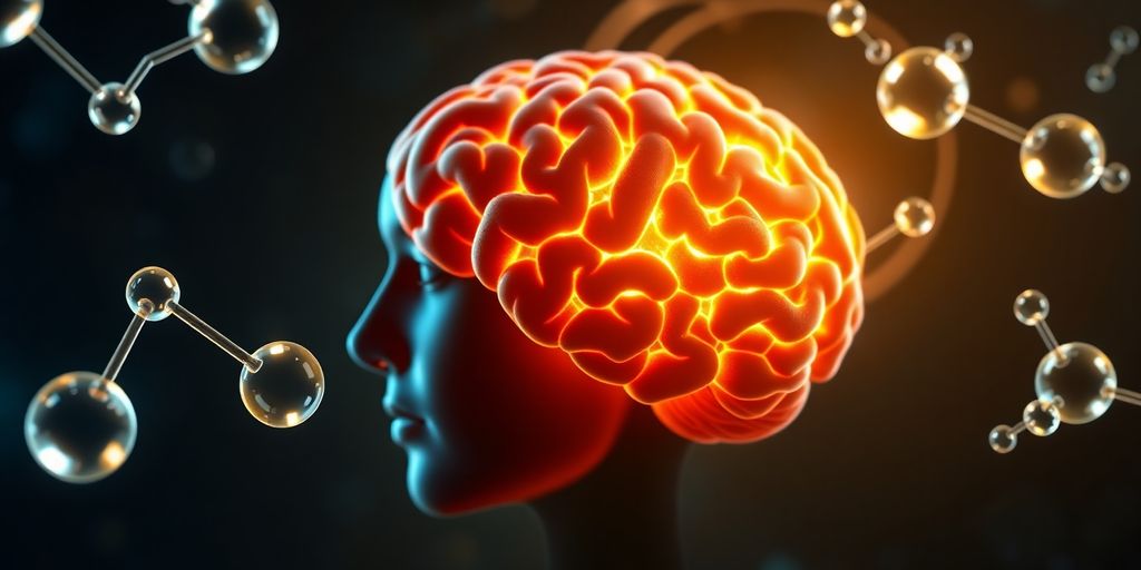 Brain with glowing omega-3 fish oil capsules.