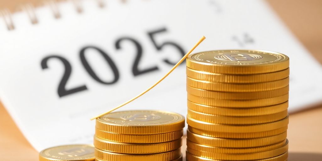 Monedas en crecimiento con calendario 2025