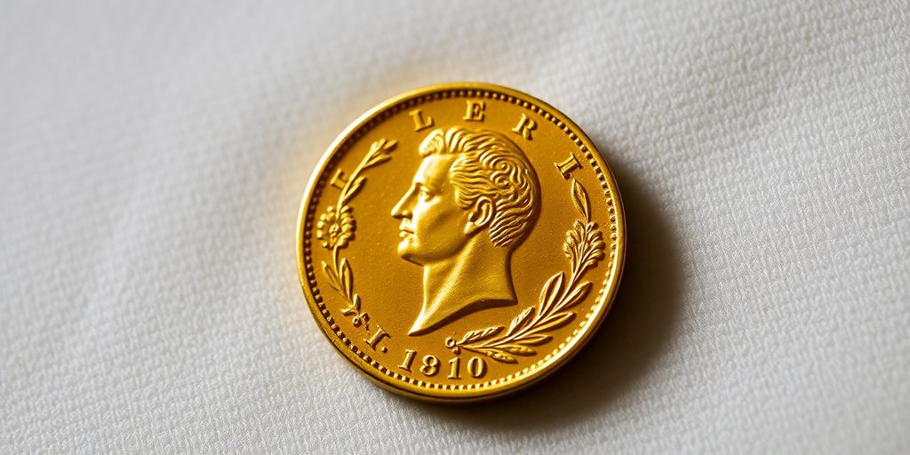 Une pièce de Napoléon en or sur velours.