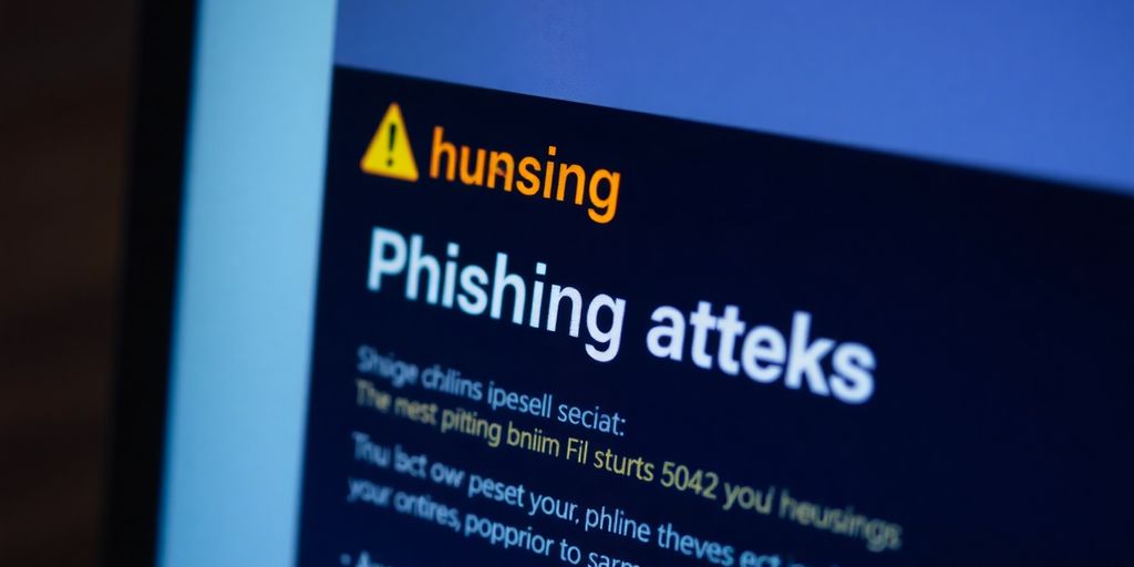 Computer screen warning about phishing attacks and threats.