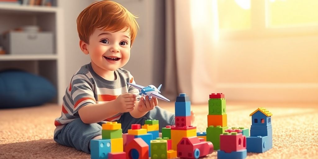Child playing with blocks, imagining future careers.