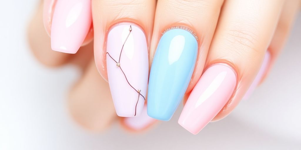 Minimalist gel nail art with light pastel colors.