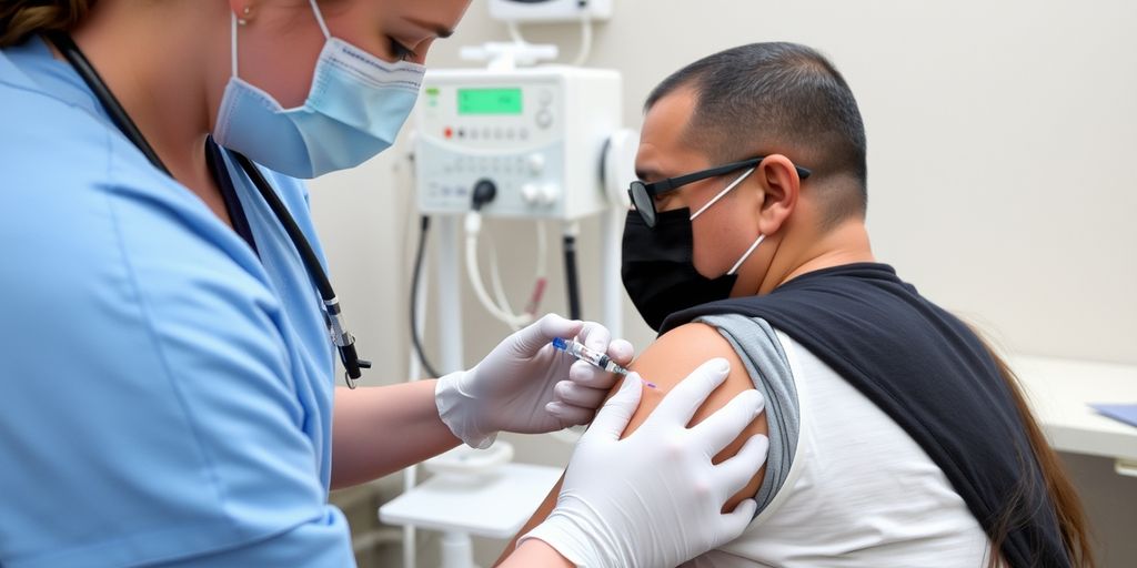 Healthcare professional giving vaccine injection