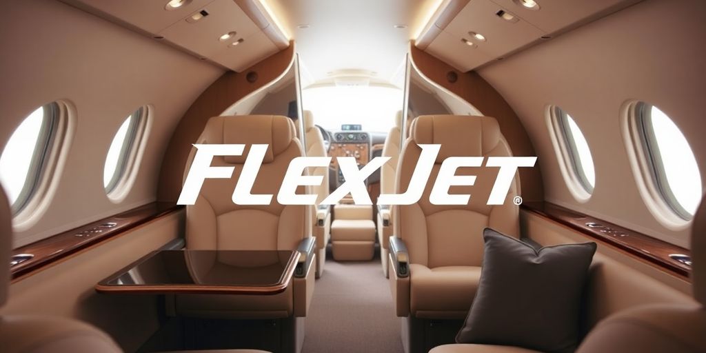 Private jet interior with comfortable seating.