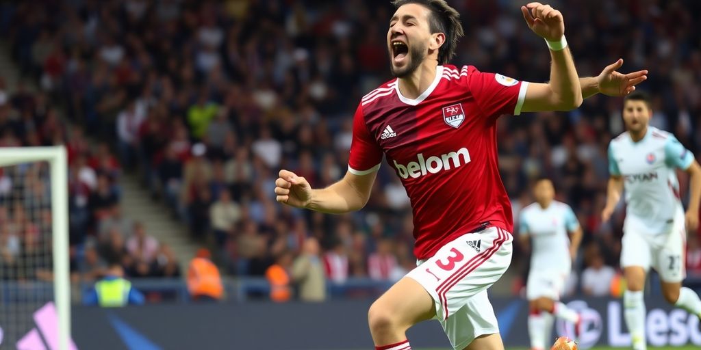 Joueur de Lyon célébrant un but contre Marseille