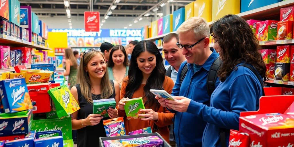 Shoppers exploring Lightning Box products in a retail environment.