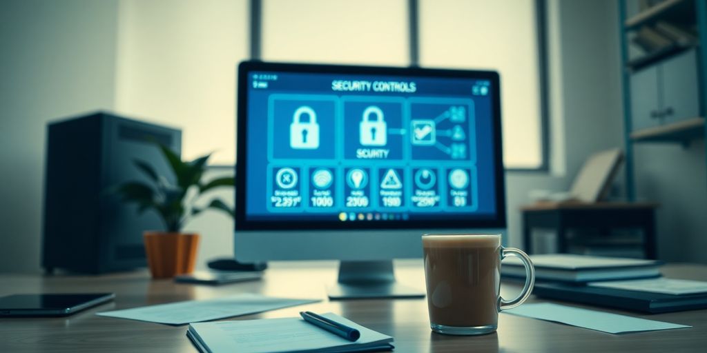 Close-up of a computer with security controls displayed.