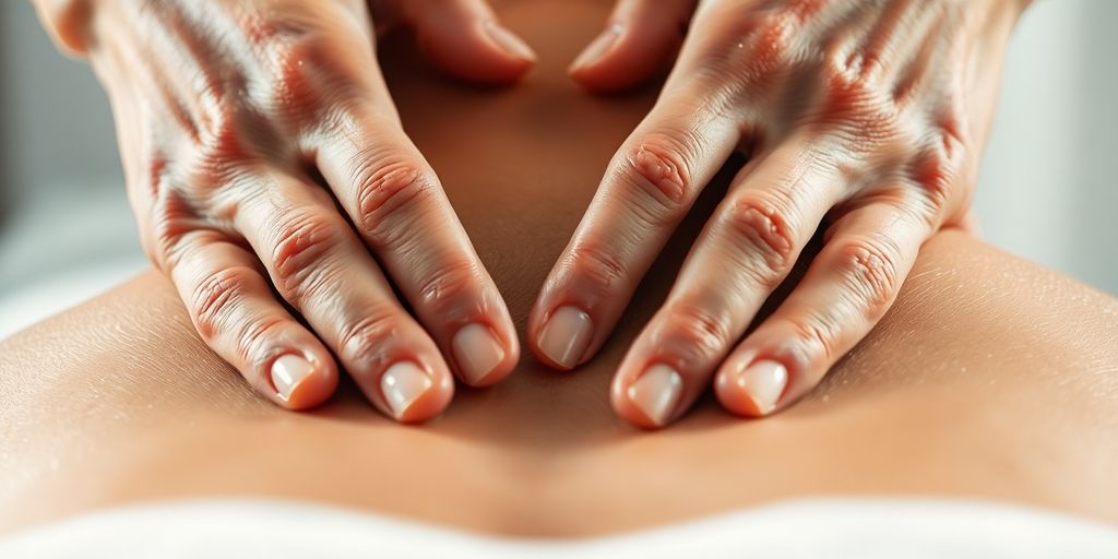 Hands performing massage strokes
