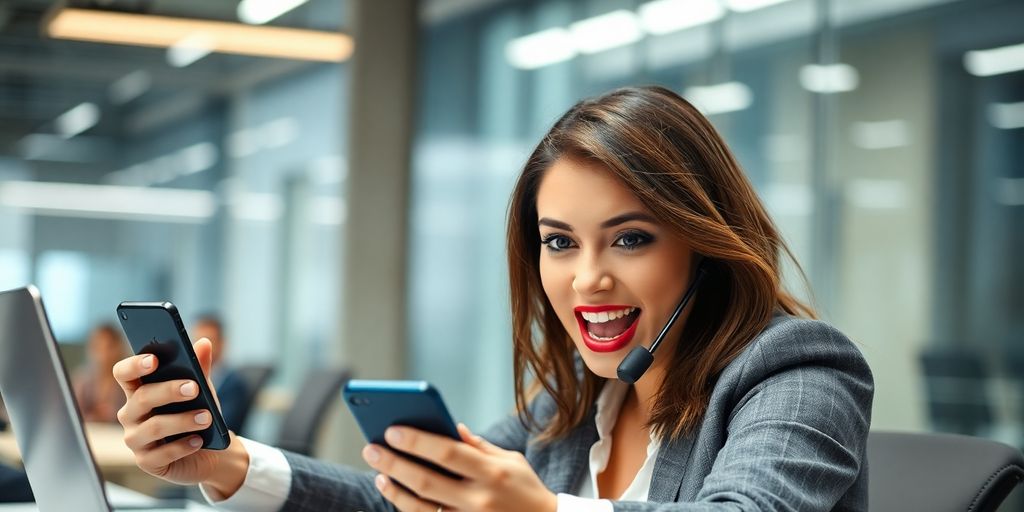 Real estate agent making calls with technology tools.