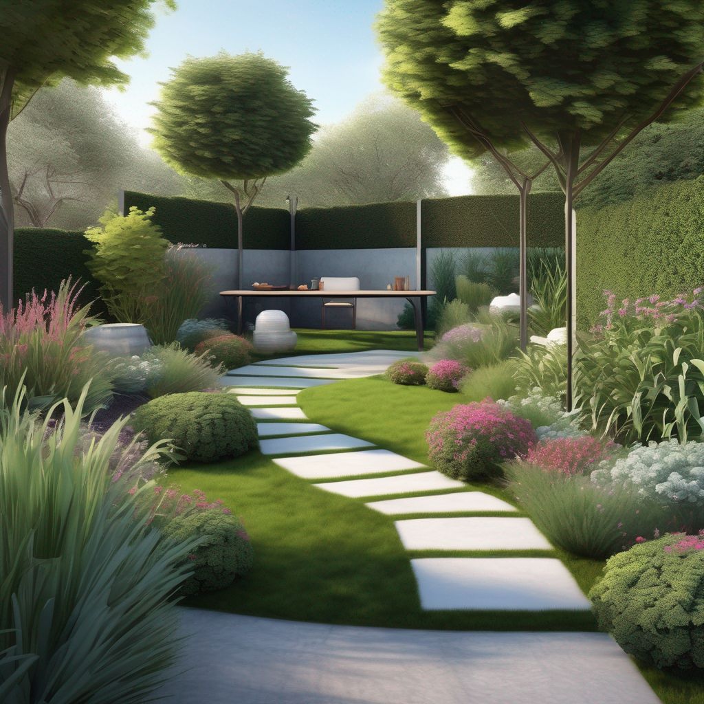 landscape design concept drawing with garden elements