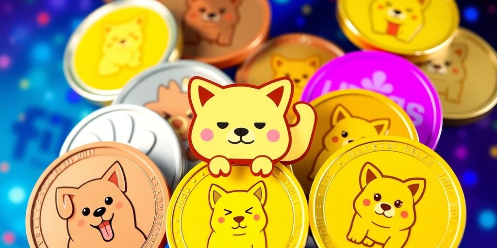 Colagem de moedas memes, incluindo Baby Doge.