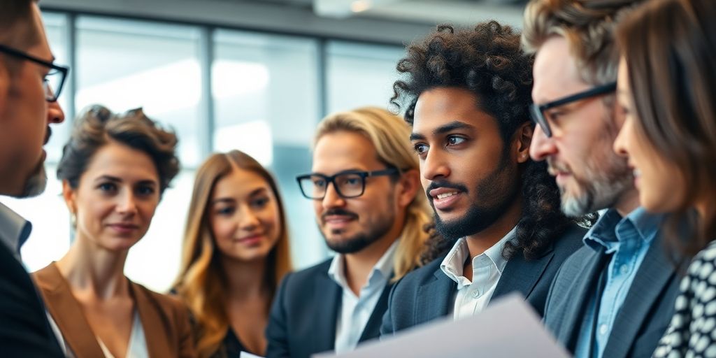 Professionals discussing legal insurance in a modern office.