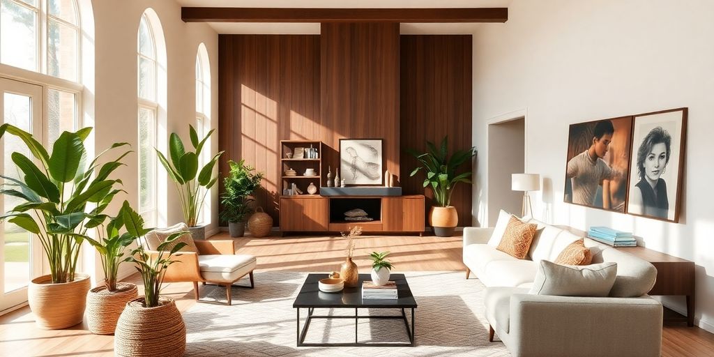 Modern remodeled living room with elegant furniture and decor.