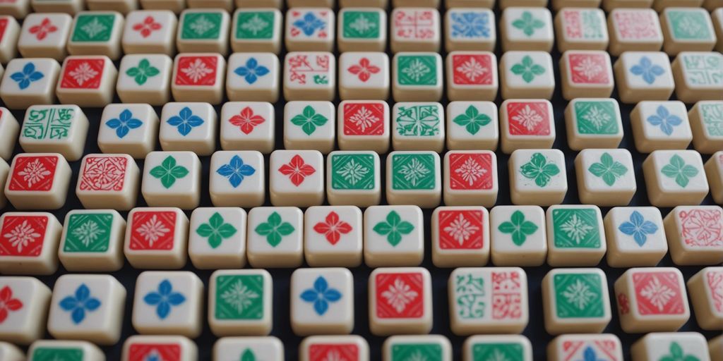 Cute Mahjong tiles with cultural significance in neat arrangement.
