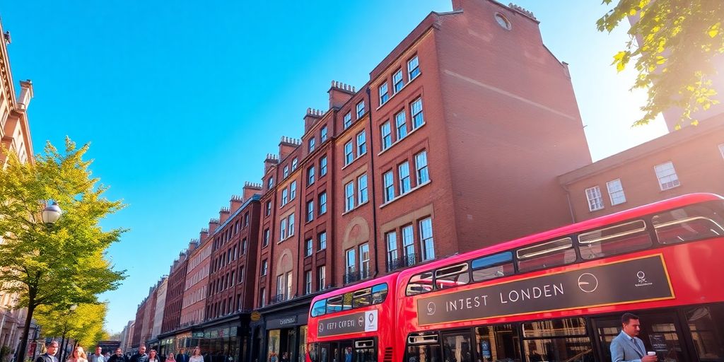 London cityscape, historic buildings, people.