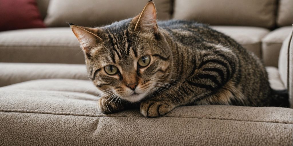 Cat scratching a couch with its claws.