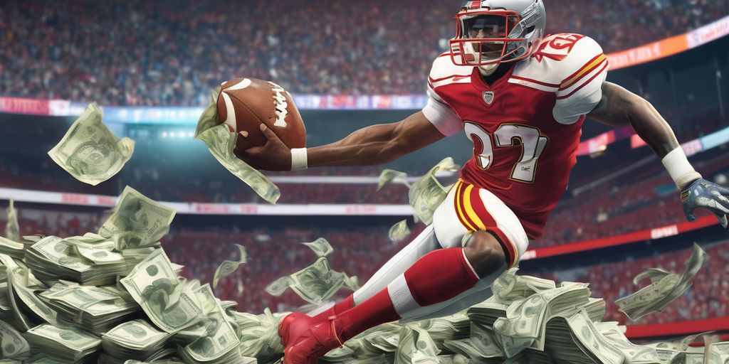 football player with money and rollercoaster