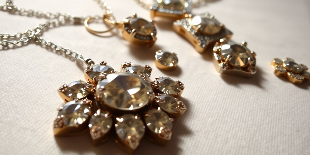 Bijoux brillants sur un fond de tissu doux.