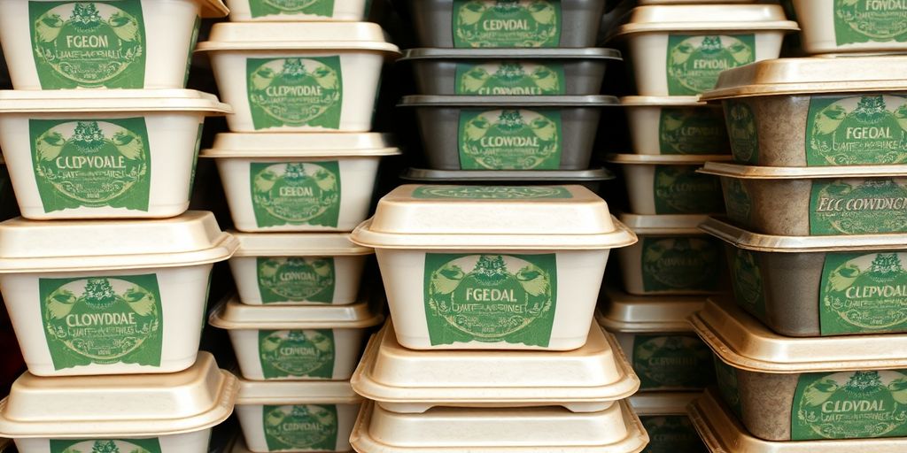 Green packaging for takeaway containers.