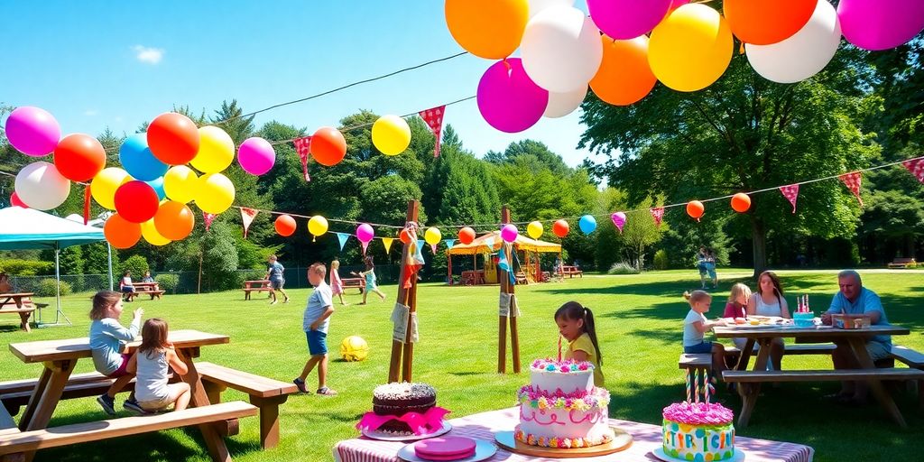 Children enjoying a lively outdoor birthday party celebration.