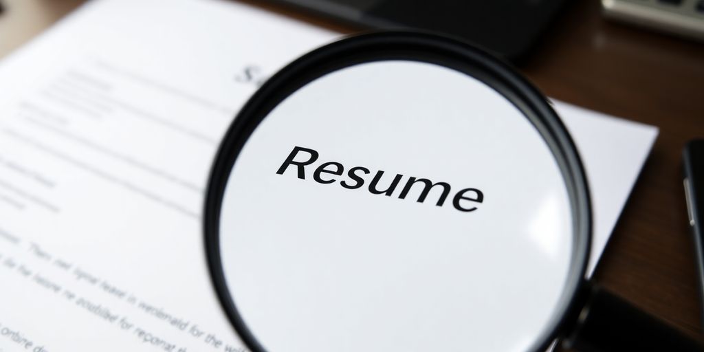 Polished resume, magnifying glass, perfect word highlighted.