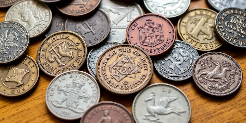 Gros plan sur des pièces de monnaie anciennes.