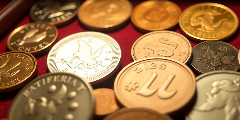Gros plan sur des pièces de collection rares.