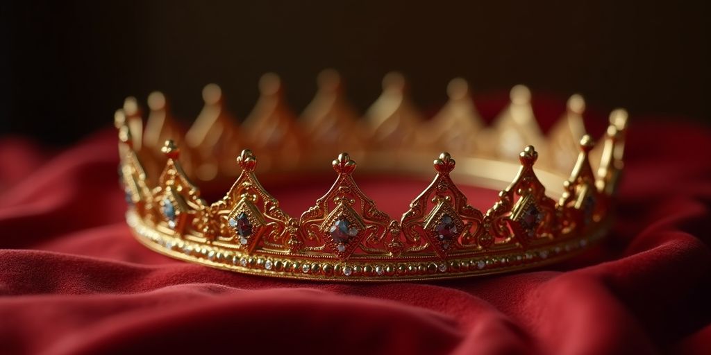 Une couronne en or sur un tissu en velours.