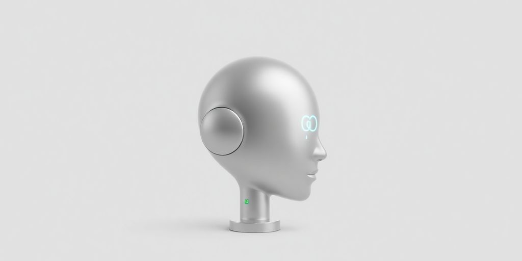 Minimalistic image of a robot head with a glowing brain.