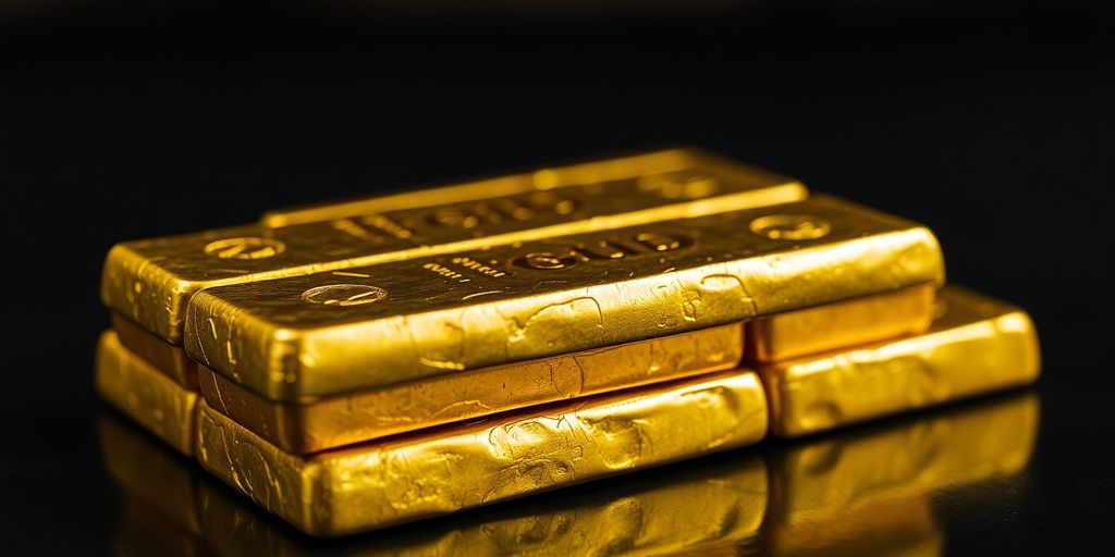 Lingots d'or brillant sur fond sombre.