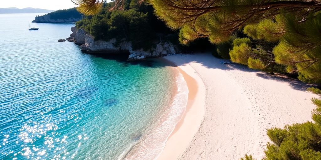 Wunderschöner Sandstrand in Kroatien mit klarem Wasser.